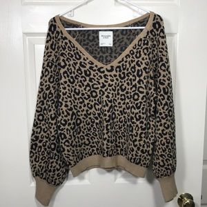 Abercrombie & Fitch Leopard Animal Print V Neck Pullover Sweater Women’s Large